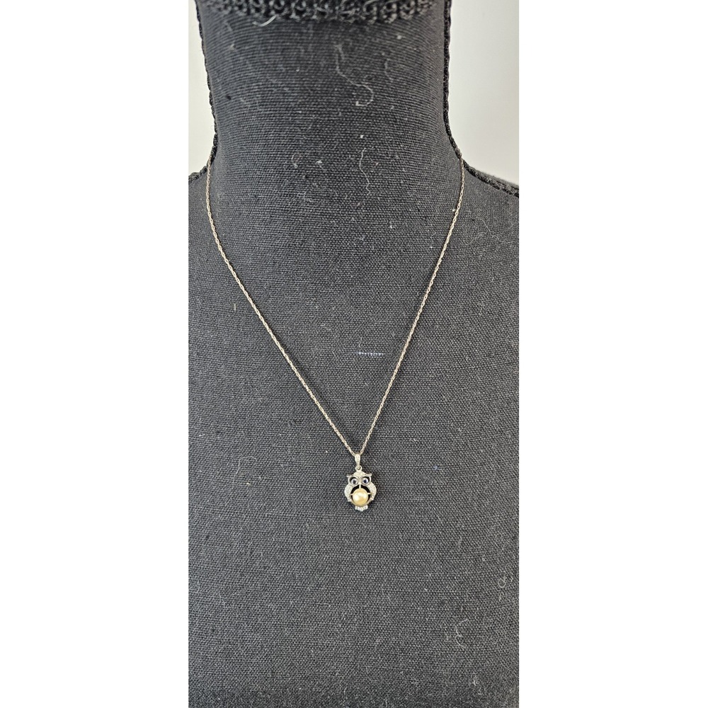 Vantel Pearls Owl Necklace Oyster Reveal Pearl Blue Eyes Sterling Silver Pendant